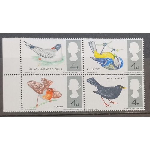 716 - QE II.  1966 Birds (ord) marginal block of 4 with bistre omitted UM. Cat. £500. (4)