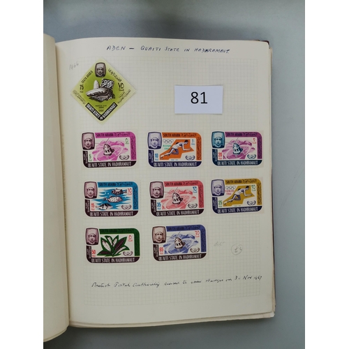 81 - MIXED WORLD.  M collection in album  rather heavily hinged  incl. Abu Dhabi 1966 surcharge set of 12... 