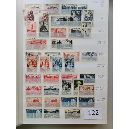 122 - FRANCE.  M and U collection in stockbook incl. 1929-33 20f deep red-brown M  1947 UPU 500f M  1950 A... 