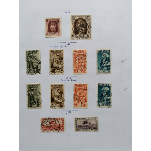 150 - GERMANY.  SAAR. Fine used collection on leaves  incl. 1922 to 5f  1926-7 Welfare sets  1931 Christma... 