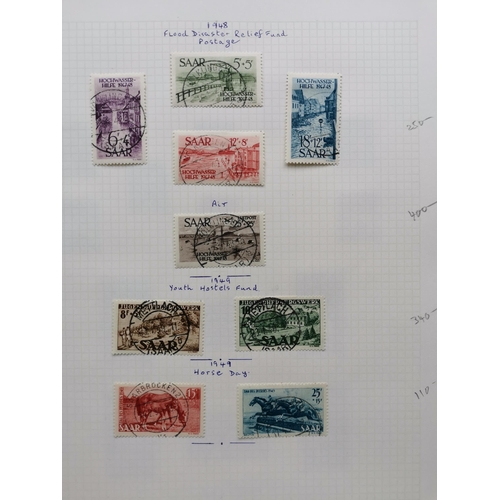 150 - GERMANY.  SAAR. Fine used collection on leaves  incl. 1922 to 5f  1926-7 Welfare sets  1931 Christma... 