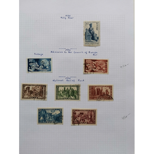 150 - GERMANY.  SAAR. Fine used collection on leaves  incl. 1922 to 5f  1926-7 Welfare sets  1931 Christma... 