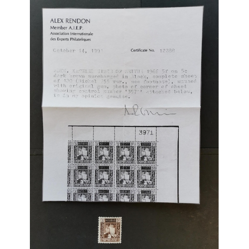 217 - ADEN.  SEIYUN. 1966 (13 August) 5f on 5c surcharge in black ex proof sheet with photocopy  of Alex R... 