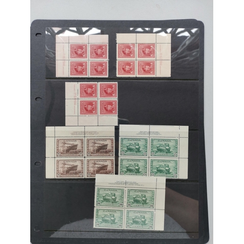 285 - CANADA.  Corner imprint blocks of 4 UM with 1937-8 10c to $1 ($1 block mounted in margin)  and 1942-... 