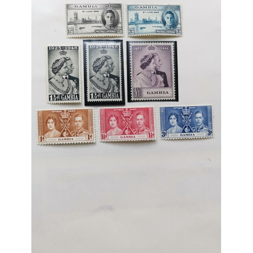 306 - GAMBIA.  KGVI ranges on leaves incl. 1938-46 to 10/- x 1 M set of 3 FU sets  1948 SW x 2 M sets and ... 