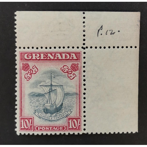 318 - GRENADA.  1938-50 10/- p.12 corner marginal M  mounted in margin only. Only 780 printed. SG163c. (1)