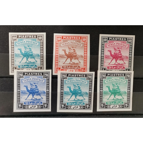 436 - SUDAN.  1927-41 imperf colour trial on watermarked paper with 10p x 3 different M and 20p x 3 differ... 