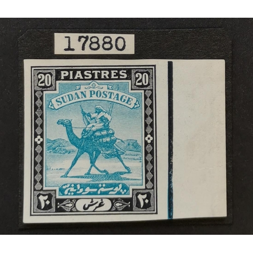 437 - SUDAN.  1927-41 20p ultramarine and black marginal plate proof on ungummed watermarked paper. 1951 B... 