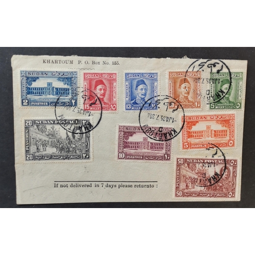 444 - SUDAN.  1935 Gordon set fine used on first day of issue on cover. SG59-67. N.B. Cover slit open at t... 