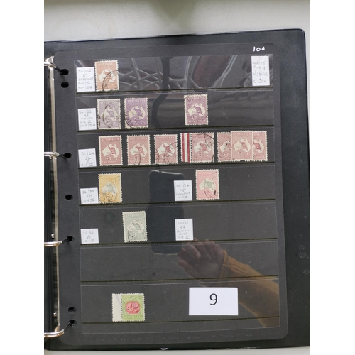 9 - MIXED WORLD.  BC collection in 2 binders with much Australia M and U incl. Kangaroo used vals to 10/... 