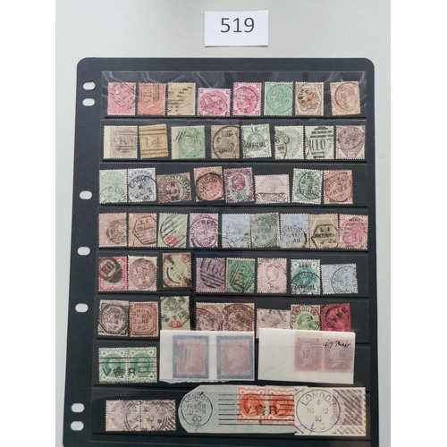 519 - GB MISC.  An interesting range of mainly QV incl. much Line Engraved on stocksheets  incl. postmark ... 