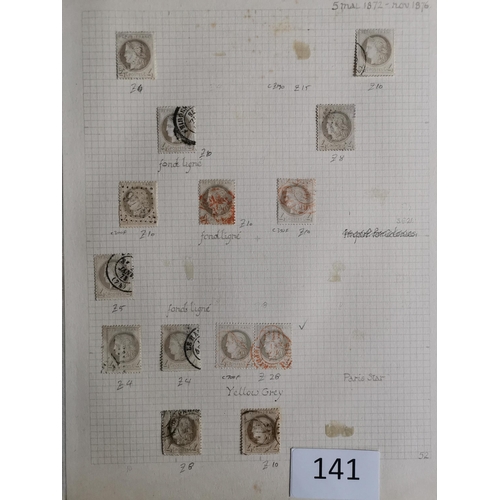 141 - FRANCE.  An old-time collection of 1871-76 Ceres Head types on leaves  several o.g. or unused  mainl... 