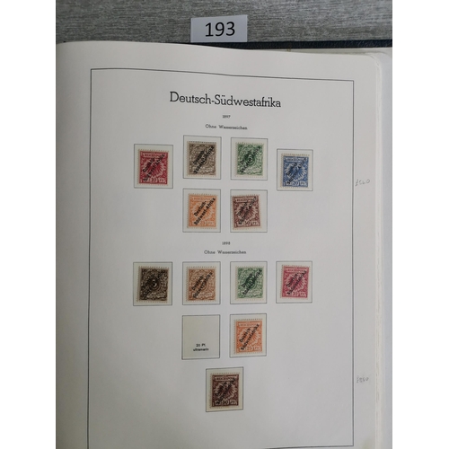 193 - GERMANY.  COLONIES.  Mint collection on printed leaves in binder  better values and sets  with all t... 