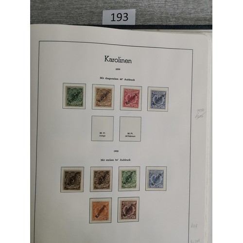 193 - GERMANY.  COLONIES.  Mint collection on printed leaves in binder  better values and sets  with all t... 