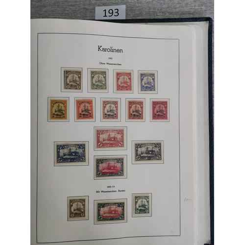 193 - GERMANY.  COLONIES.  Mint collection on printed leaves in binder  better values and sets  with all t... 