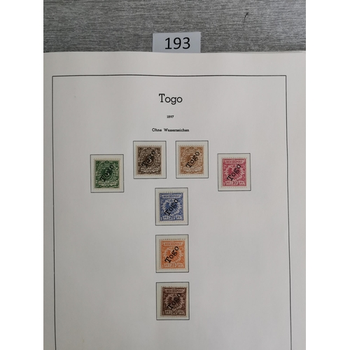 193 - GERMANY.  COLONIES.  Mint collection on printed leaves in binder  better values and sets  with all t... 