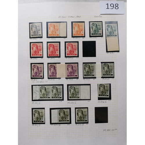 198 - GERMANY.  SAAR.  A collection of 1947 defins on leaves and a couple of stocksheets  some specialisat... 