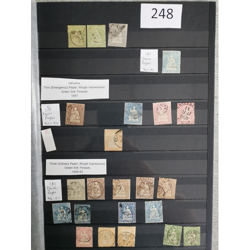 248 - SWITZERLAND.  A collection of early issues on stocksheets  incl. 1845 Geneva 5c  Basel Dove 2½r (cor... 