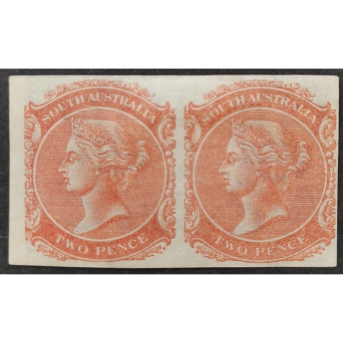 279 - AUSTRALIA.  SOUTH AUSTRALIA.  1868-76 2d orange-red imperf pair M.  SG163a. Cat. £1 200. 1963 BPA ce... 