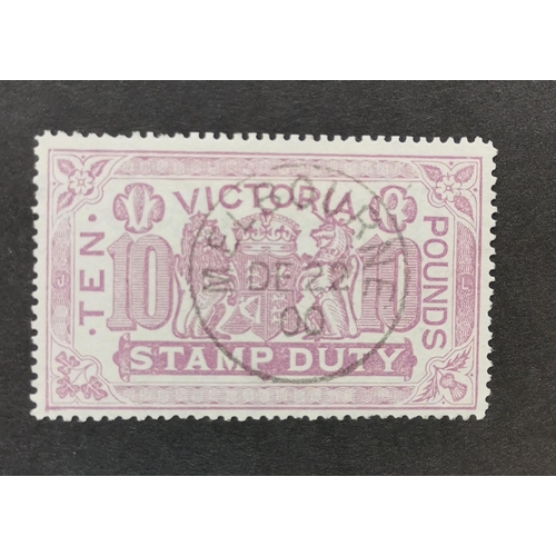 294 - AUSTRALIA.  VICTORIA. 1884-5 Stamp Duty c.t.o. £10 p.12½. Cat. £275. (1)