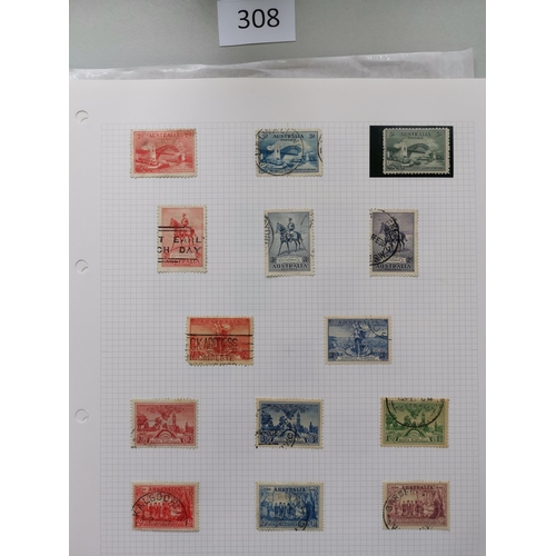 308 - AUSTRALIA.  A used collection on leaves incl. 1915-28 £1 (several pulled perfs)  1931-6 10/-  £1 and... 