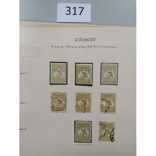 317 - AUSTRALIA.  1915-27 collection of Kangaroos with M range to 1/- (4)  and used range to 5/- (5)  10/-... 