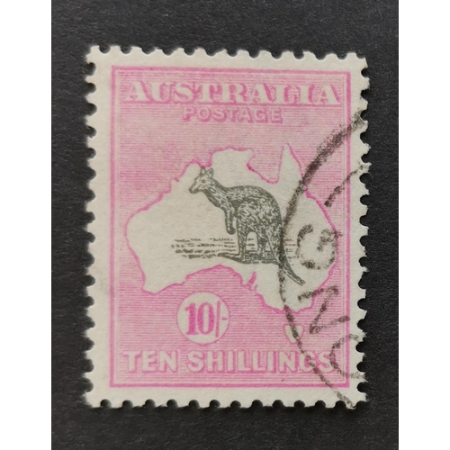 319 - AUSTRALIA.  1915-28 10/- grey and pale aniline pink FU. SG43b. Cat. £350. (1)