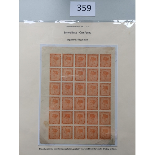 359 - CANADA.  PRINCE EDWARD IS. 1862-69 1d orange-buff imperf. sheet of 30 on white wove paper. Some crea... 