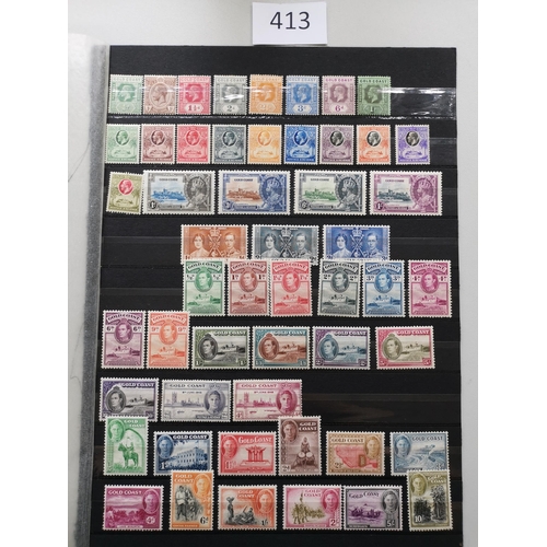 413 - GOLD COAST.  M collection on stocksheet incl. 1928 to 5/-  1935 Jubilee basic KGVI issues complete  ... 