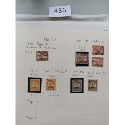 436 - MALTA.  QV to c.1960's collection on leaves and stocksheets  main value in M incl. 1863-81 CC ½d  19... 