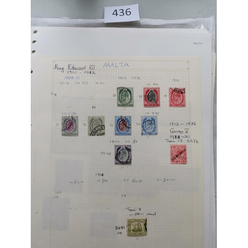 436 - MALTA.  QV to c.1960's collection on leaves and stocksheets  main value in M incl. 1863-81 CC ½d  19... 