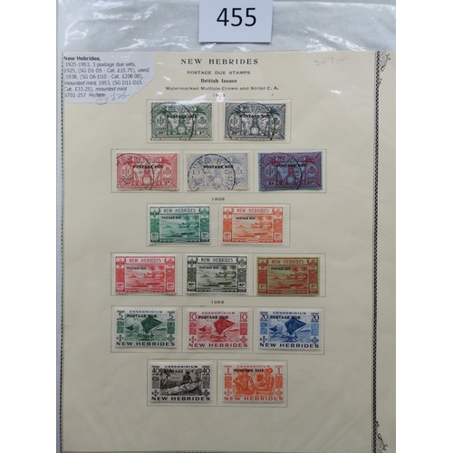 455 - NEW HEBRIDES.  Collection of sets on leaves and stockcards incl. 1938 to 10f  1953 to 5f (2 sets)  P... 