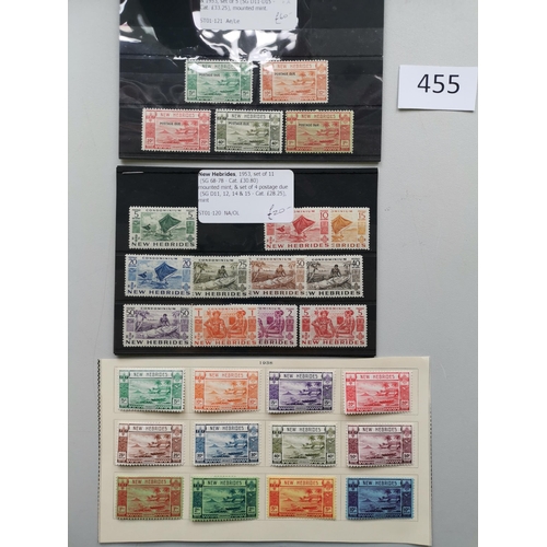 455 - NEW HEBRIDES.  Collection of sets on leaves and stockcards incl. 1938 to 10f  1953 to 5f (2 sets)  P... 