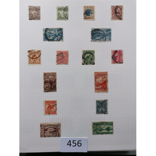 456 - NEW ZEALAND.  A used collection on leaves in binder  varied condition  incl. a page of QV Chalon hea... 