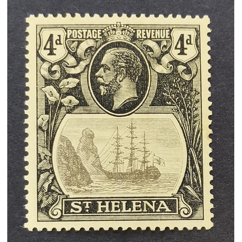 484 - ST HELENA.  1922-37 4d with broken mainmast variety M. SG92a. Cat. £275. (1)