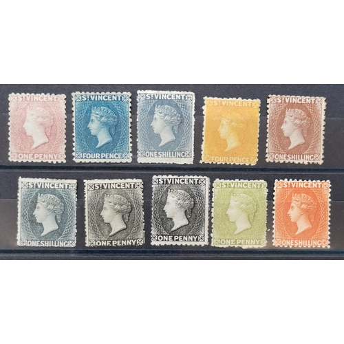 491 - ST VINCENT.  Range of QV first types o.g. all different  with 1d x 4  4d x 2 and 1/- x 4. STC approx... 