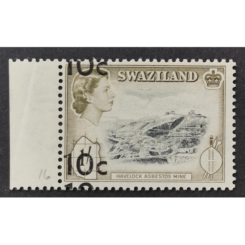 506 - SWAZILAND.  1961 10c. on 1/- with surcharge double marginal UM. 2017 RPS certificate. SG73a. Cat. £2... 