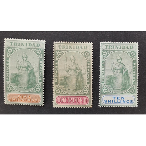 509 - TRINIDAD AND TOBAGO.  TRINIDAD.  1896-1906 5/-  10/- and £1 fair to fine o.g. SG122-4. (3)