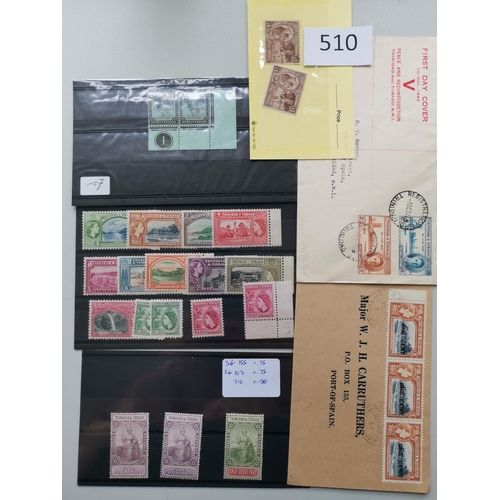 510 - TRINIDAD AND TOBAGO.  Collection on leaves and stockcards  in Britannia M vals to 5/- (2) and £1 (a ... 