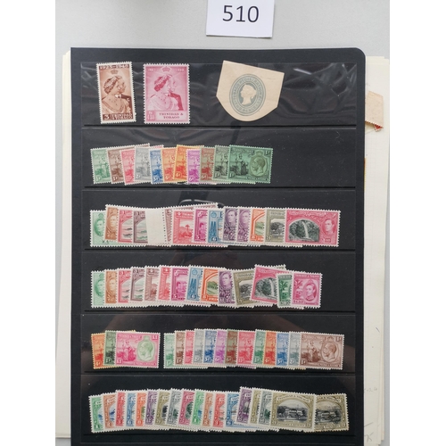 510 - TRINIDAD AND TOBAGO.  Collection on leaves and stockcards  in Britannia M vals to 5/- (2) and £1 (a ... 