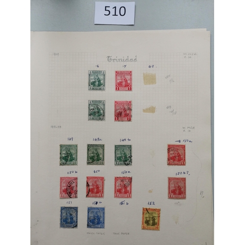 510 - TRINIDAD AND TOBAGO.  Collection on leaves and stockcards  in Britannia M vals to 5/- (2) and £1 (a ... 