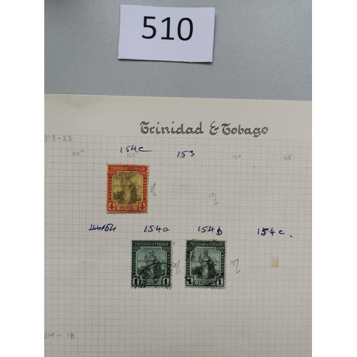 510 - TRINIDAD AND TOBAGO.  Collection on leaves and stockcards  in Britannia M vals to 5/- (2) and £1 (a ... 