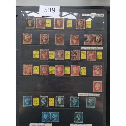 539 - GB MISC.  Used collection in binder incl. 1840 1d black (poor)  1864 1d plates apparently nearly com... 