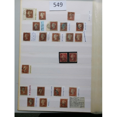 549 - QV.  Collection on stocksheets  much of interest incl. 1841 1d reds with coloured cancels incl. a co... 