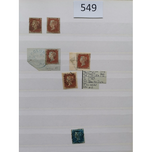 549 - QV.  Collection on stocksheets  much of interest incl. 1841 1d reds with coloured cancels incl. a co... 