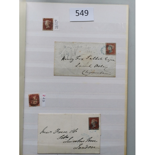 549 - QV.  Collection on stocksheets  much of interest incl. 1841 1d reds with coloured cancels incl. a co... 