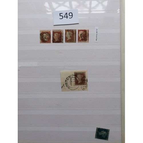 549 - QV.  Collection on stocksheets  much of interest incl. 1841 1d reds with coloured cancels incl. a co... 