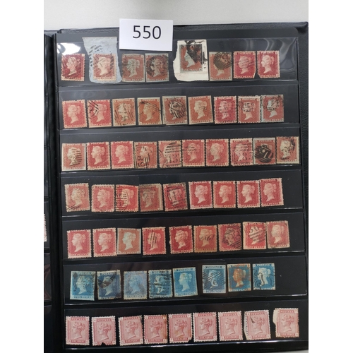 550 - QV.  Collection in stockbook very mixed condition  incl. 1840 1d Mulready wrapper  1d black x 8 and ... 