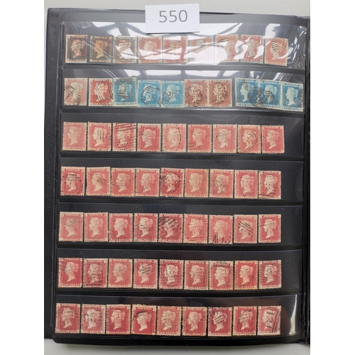 550 - QV.  Collection in stockbook very mixed condition  incl. 1840 1d Mulready wrapper  1d black x 8 and ... 