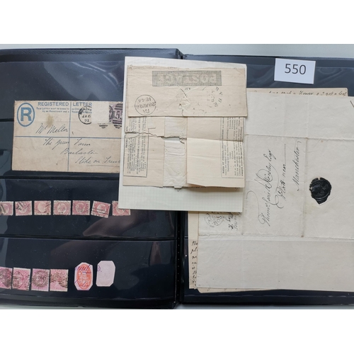 550 - QV.  Collection in stockbook very mixed condition  incl. 1840 1d Mulready wrapper  1d black x 8 and ... 